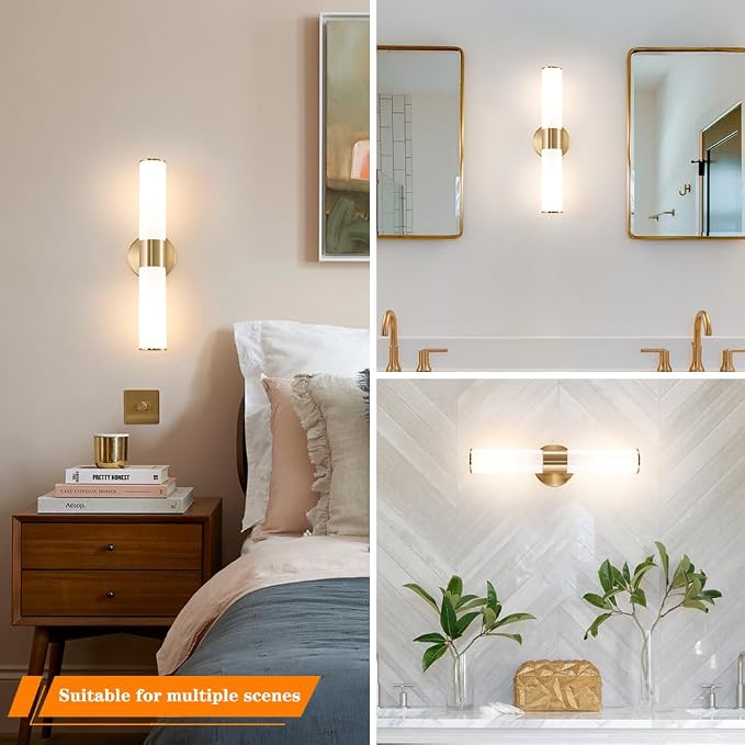 Gold Bathroom Wall Sconces Set of 2, Brass Wall Sconce - Image 4