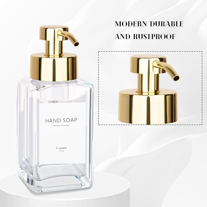 Foaming Soap Dispenser with Stainless Steel Pump, 12oz Refillable Glass Liquid - Image 3