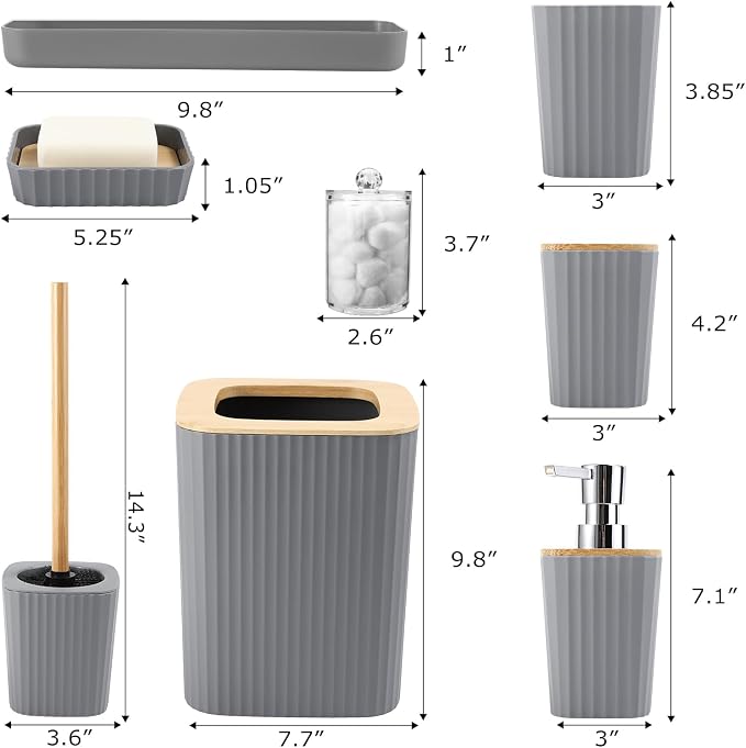 Grey Bathroom Accessories Set, 9 Piece Gray Bathroom Set, Bathroom Accessory - Image 6