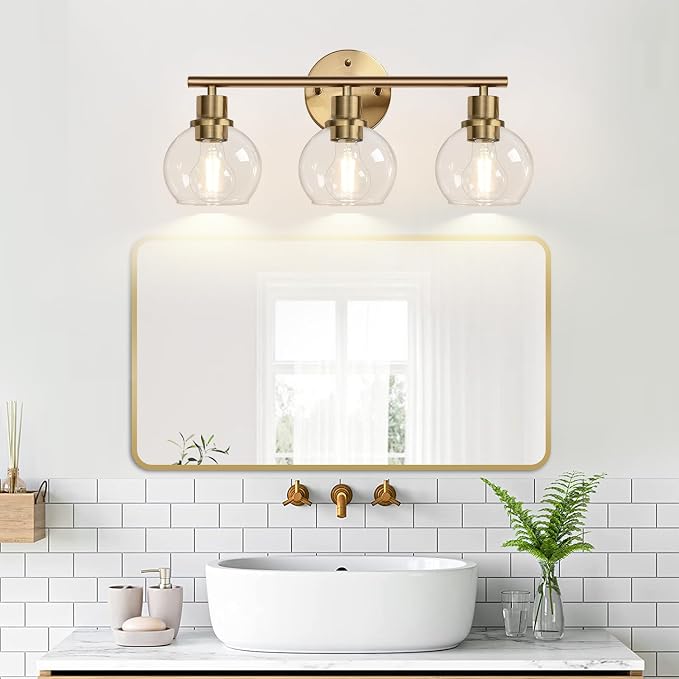 3-Light Bathroom Light Fixtures, Brushed Brass Bathroom Lights Over Mirror - Image 7