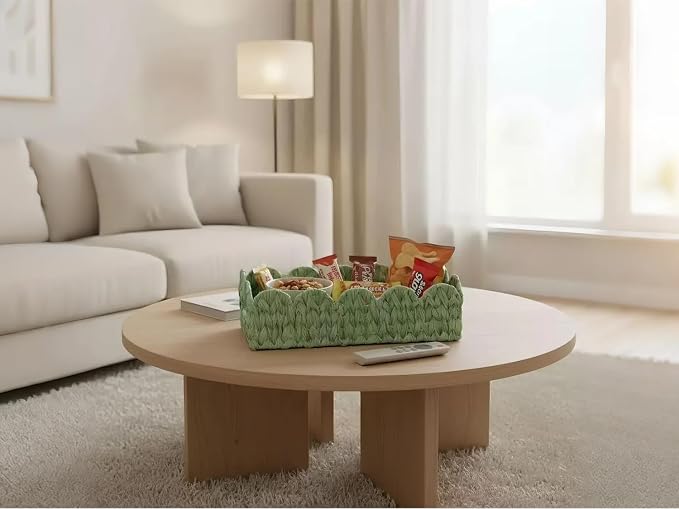 Green Toilet Basket, 2 Pack Scalloped Wicker Basket - Image 9