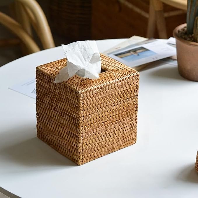Rattan Tissue Box Cover Square, Wicker Tissue Box Holder, Decorative Woven - Image 5