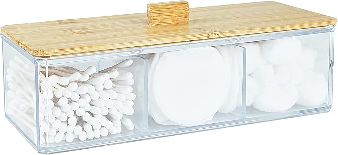 Acrylic Qtip Dispenser with Wood Lid by KIMCHOMERSE