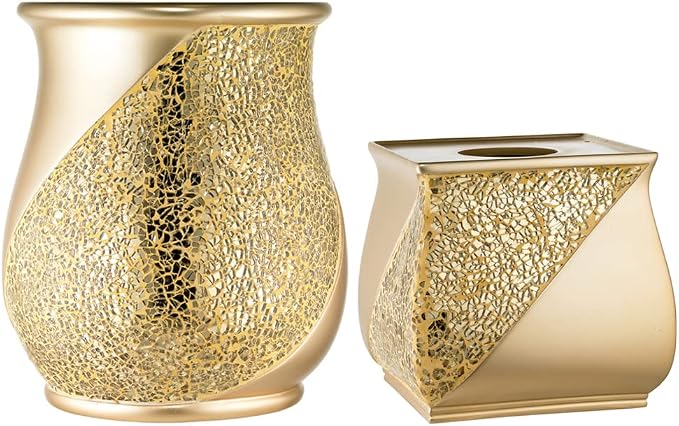 Zahari Home 2pc Sinatra Modern Bath Accessories Set Waste Basket & Tissue Box by ZahariHome
