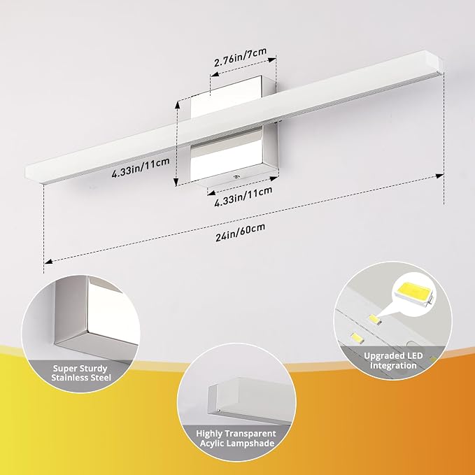 Combuh LED Bathroom Vanity Light Bar 24Inch 14W IP44 Chrome Shining Over Mirror - Image 4