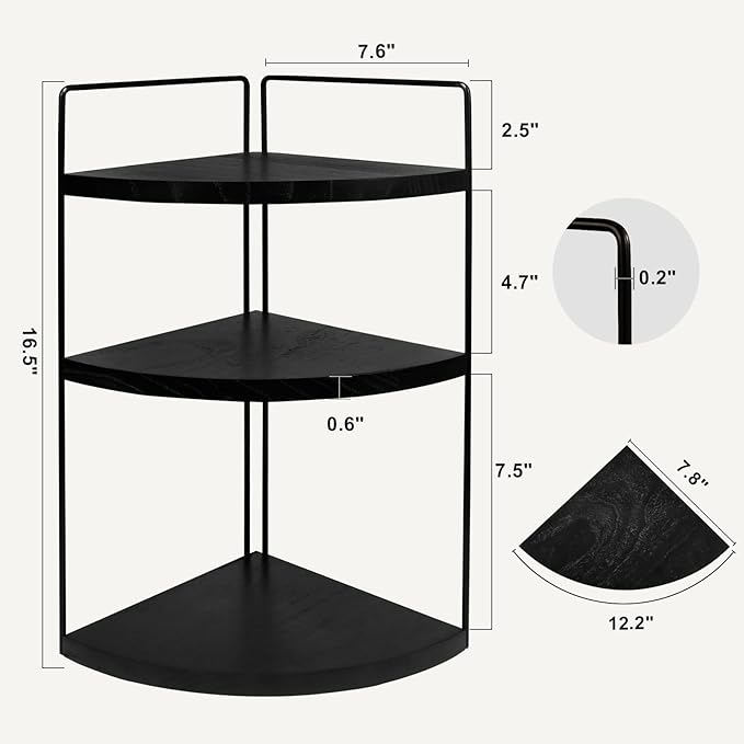 Corner Bathroom Counter Organizer Countertop Black, 3-Tier Corner Shelf Wood - Image 5