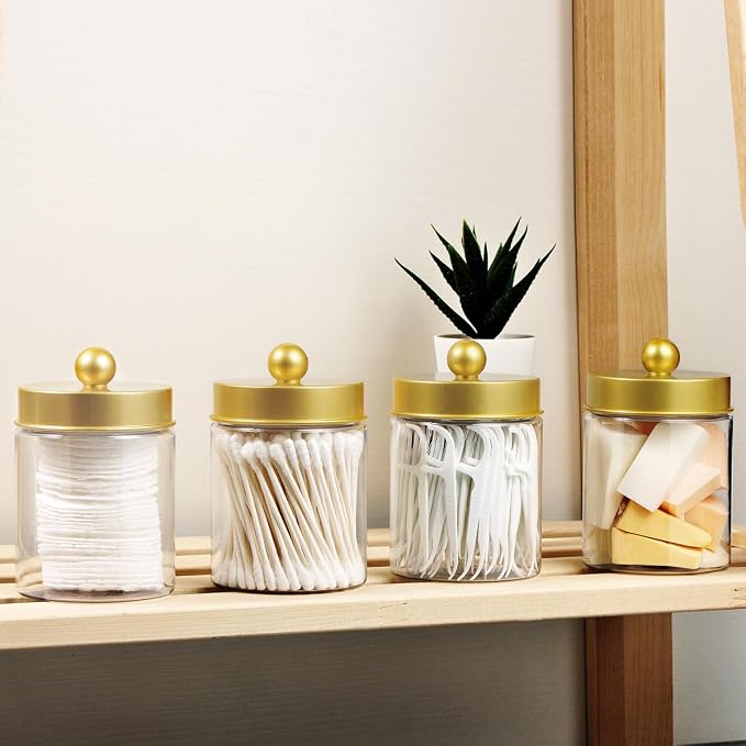 Amolliar Qtip Holder Dispenser - 8 oz Plastic Apothecary Jar Containers - Image 2