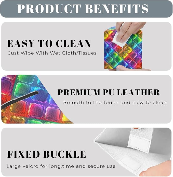 Rainbow Tissue Box Cover Neon Colorful Tiles Purple Blue Pink Square PU Leather - Image 4