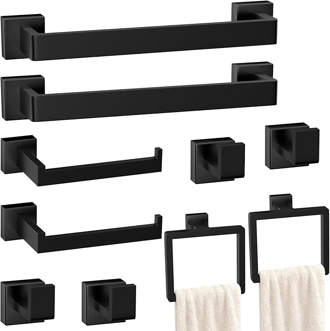 Bathroom Accessories Towel Bar Set: 10 Pieces Matte Black Bathroom Hardware by PAHSFSLLC
