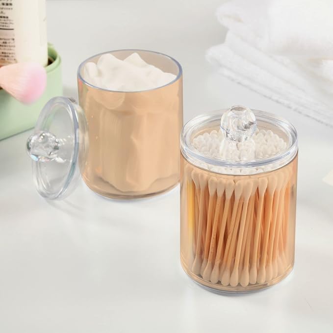 Peach Puff Qtip Holder Organizer Dispenser Cotton Swabs Cans Plastic Jars - Image 5