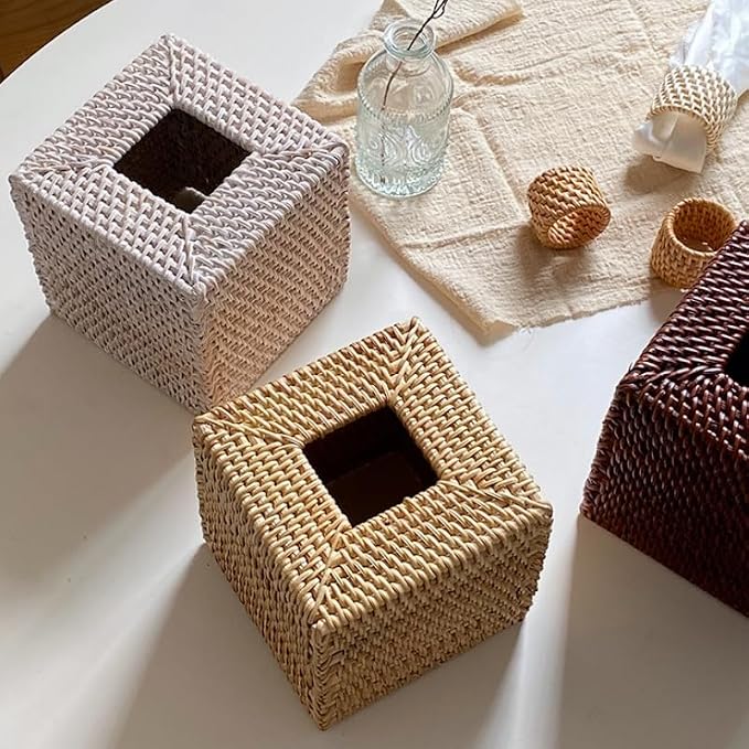2 Pack Rattan Tissue Box Cover Square, Wicker Tissue Box Holder, Decorative - Image 7
