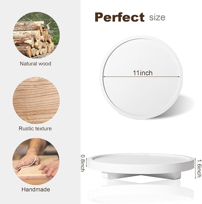 Round Decorative Tray Wood Bathroom Counter Organizer Farmhouse Kitchen Decor - Image 4