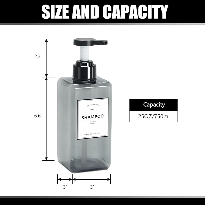 Soap Dispenser Bottle with Pump, YACEYACE 25oz Set of 3 Clear Grey Large - Image 2