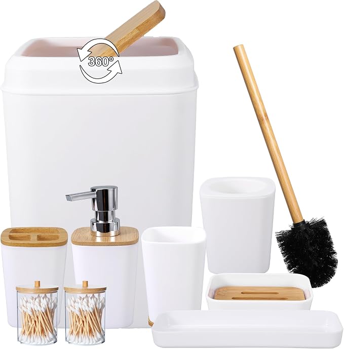 White Bathroom Accessories Set, 9 Piece Bathroom Accessory Set by BetterbathroomwithXLHOME