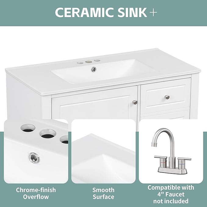 36" Bathroom Vanity with Sink, Harper & Bright Designs Free Standing Single - Image 7