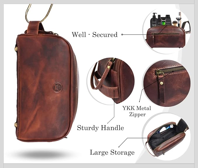 Leather Toiletry Bag for Men | Grooming Travel Kit | - Image 2