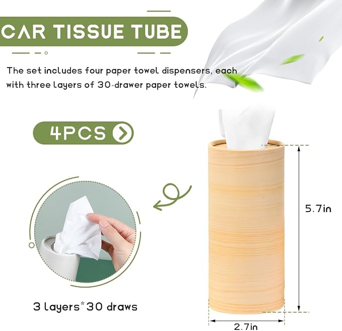 4 PCS Car Tissue Holder, Quick Convenient Refill Cylinder Facial Tissue Holder - Image 2