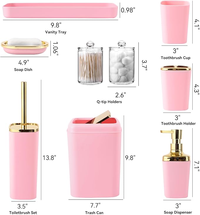 Pink Bathroom Accessories Set, Soap Dispenser, Soap Dish, Toothbrush Holder and - Image 8