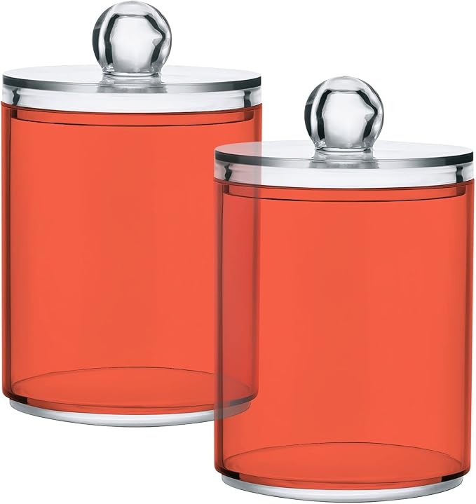Tomato Red Qtip Holder Organizer Dispenser Cotton Swabs Cans Plastic Jars - Image 2