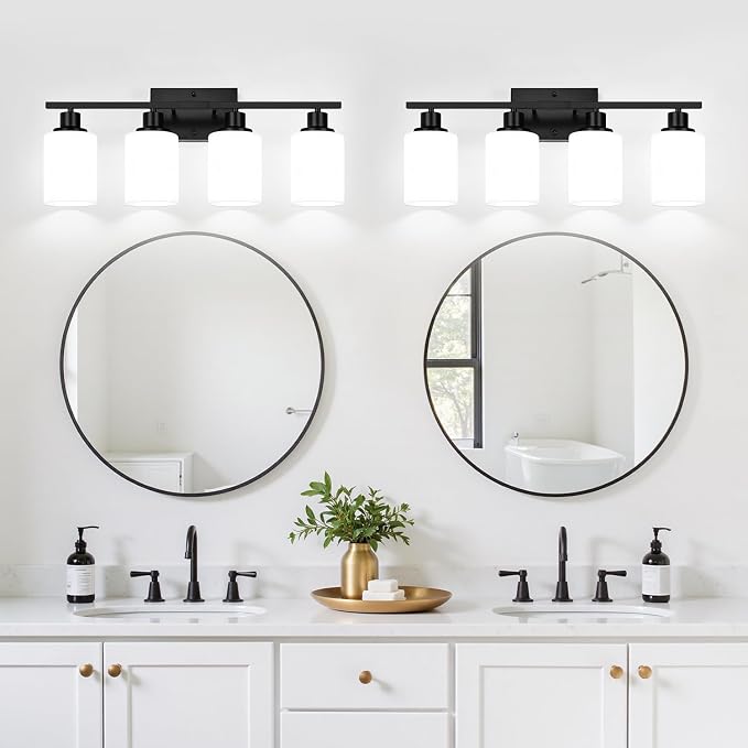 4-Light Bathroom Light Fixtures, Matte Black Vanity Lights - Image 7