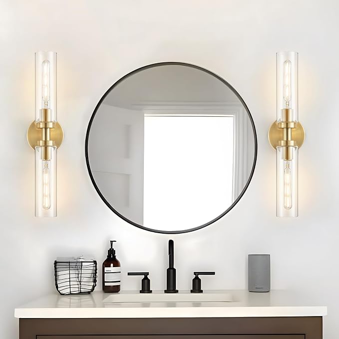2-Light Brushed Brass Gold Bathroom Light Fixtures Over Mirror Modern Vanity - Image 6