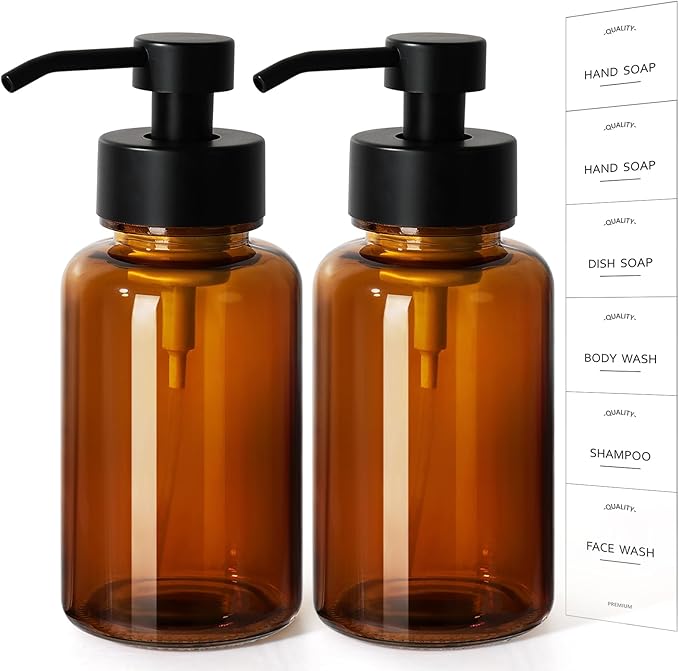 Amber Foam Soap Dispenser, 14.1 oz/400ml Foaming Hand Soap Dispenser, 2 Pack by RACOBOT
