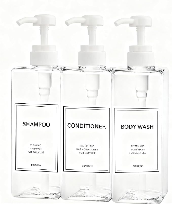 Modern Shampoo and Conditioner Dispenser Refillable Pump Bottle Set Empty by DIDROOM