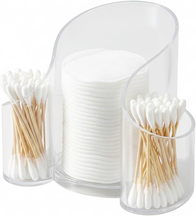 Clear 3-Compartment Vanity Organizer & Cotton Swab Holder by Home