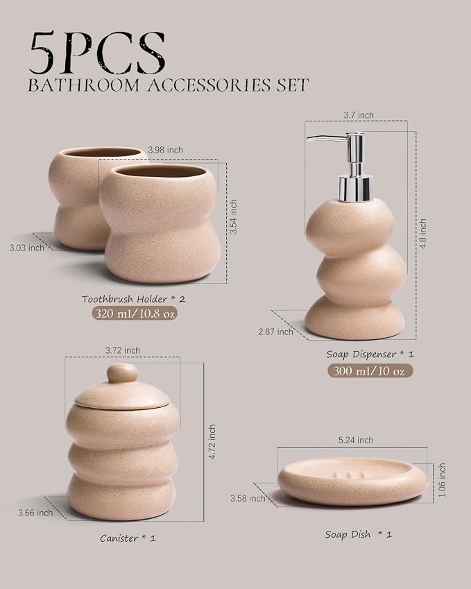 Bathroom Accessory Set 5PCS, Ceramic Bathroom Accessories Set, Irregular Shape - Image 2