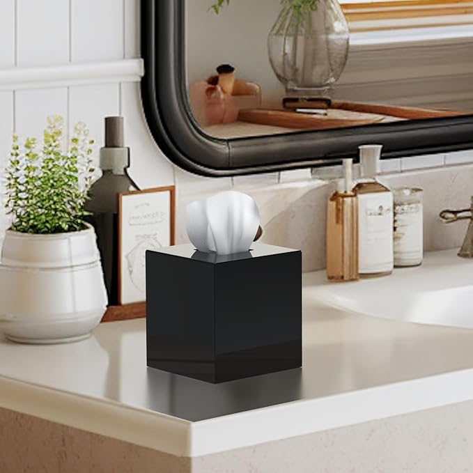 SILUT Tissue Box Cover Square, Shiny Acrylic Tissues Holder, Facial Tissue - Image 2