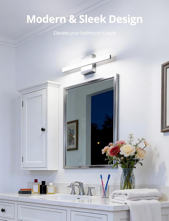 Combuh Modern Bathroom Light Fixtures Over Mirror, 16 Inch IP44 9W Chrome - Image 3