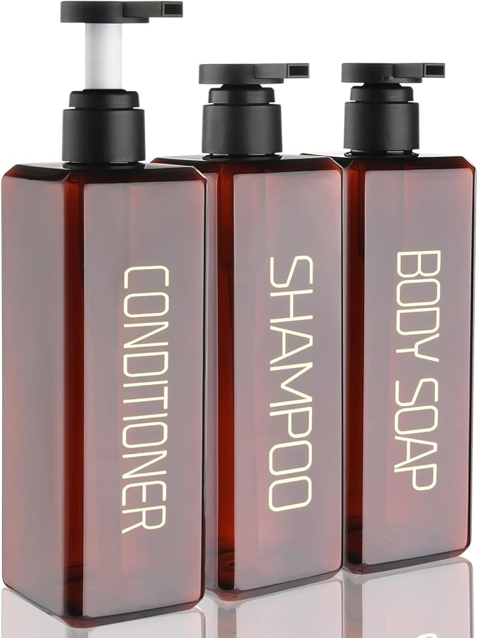 Shampoo and Conditioner Dispenser Shower Soap Bottles 3 Pack 550ml/18.6oz by Hethyo