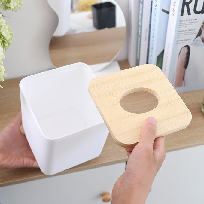 Square Tissue Box Cover, Bamboo Facial Cube Box Cover - Image 7