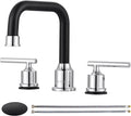WOWOW Black and Chrome Bathroom Sink Faucet, Widespread Bathroom Faucet 3 Hole by WOWOW
