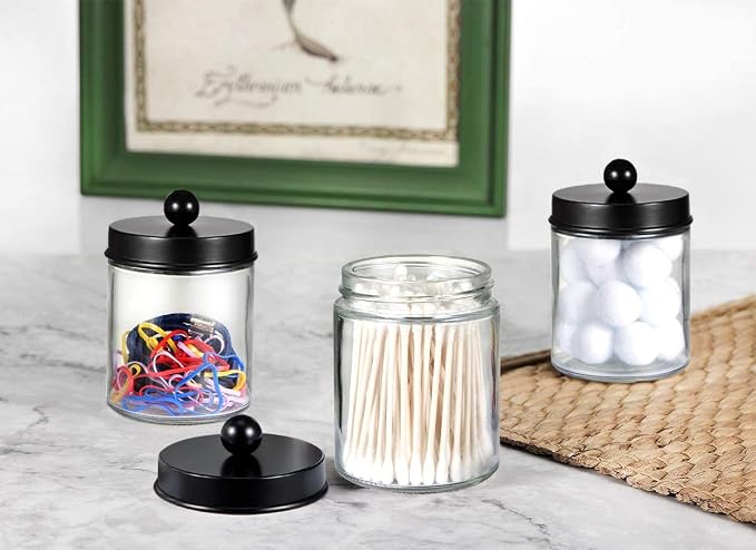 Amolliar 4 Pack Apothecary Jars Bathroom Vanity Storage Organizer Set - Image 7