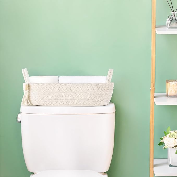 Mkono Small Storage Basket for Toilet Tank Top Boho Bathroom Decor Woven Rope - Image 2