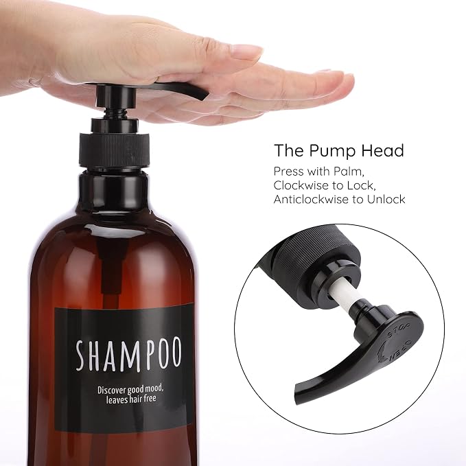 Empty Plastic Bottles with Labels, Segbeauty 33.8oz Large Brown Shampoo - Image 4