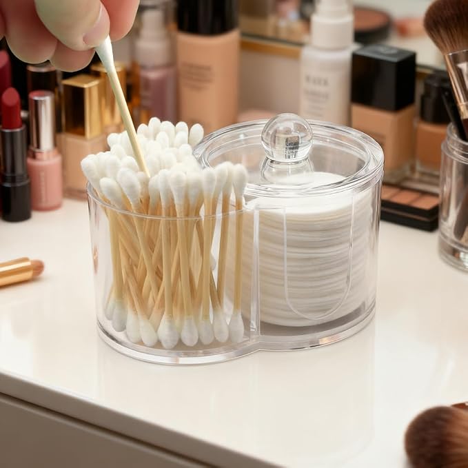 Q Tip Holder, 2-Grid Acrylic Cotton Swab & Cotton Pad Holder, - Image 3