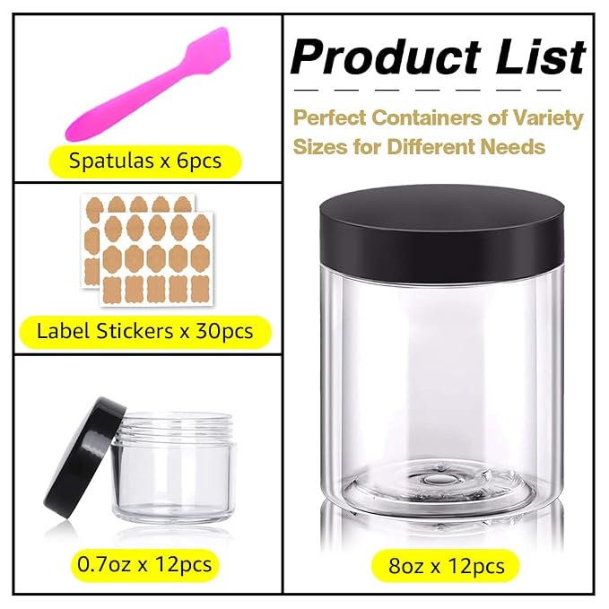8oz Plastic Jars with Lids 8 oz Plastic Containers with Lids + 20g Sample - Image 2