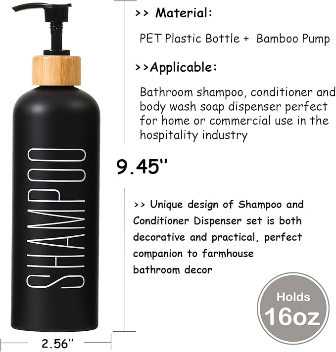 HOMCDALY 16oz 3-Pack Refillable Black Bathroom Shower Set - Image 3