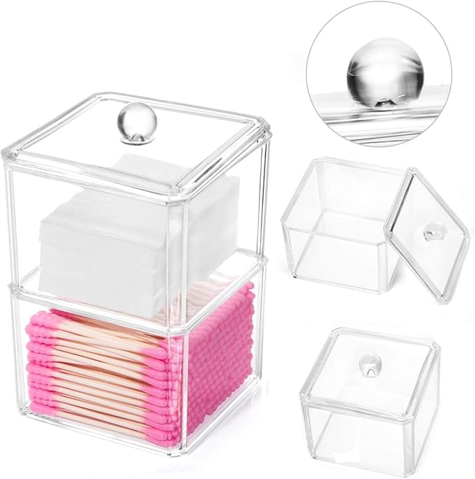 Square Acrylic Cotton Ball Pads Gauze Swab Holder Organizer Q-tip Dispenser - Image 3