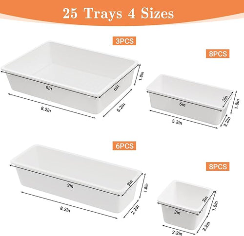 25 PCS Plastic Drawer Organizer Set, 4-Size Versatile Organizer Trays & storage - Image 2