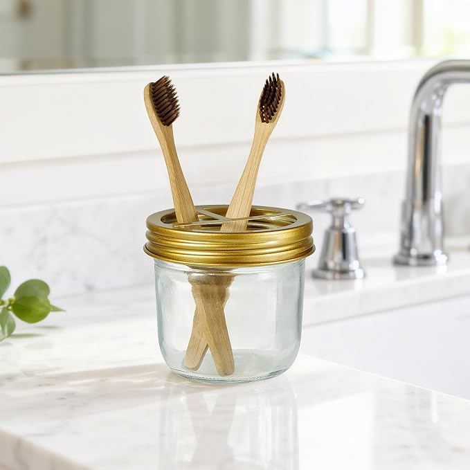Amolliar Mason Jar Bathroom Accessories Set 4 Pcs -Lotion Soap Dispenser & 2 - Image 5