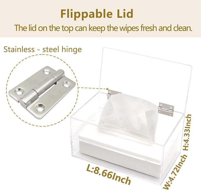 Wipes Holder Container Refillable, Acrylic Dispenser Box - Image 2