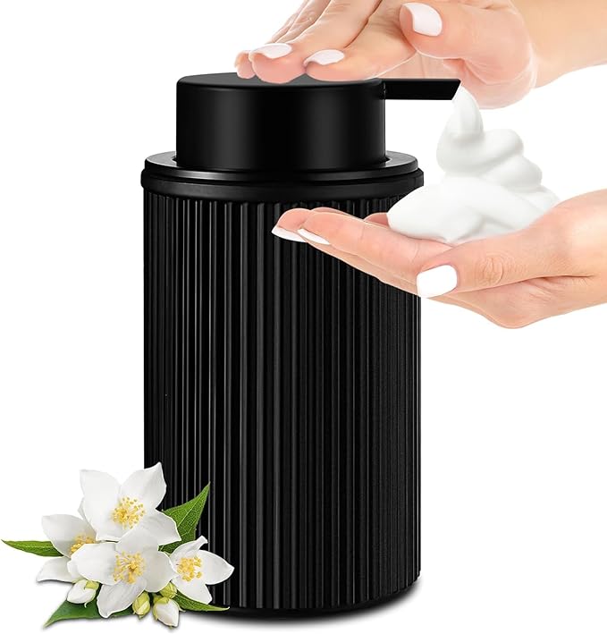 Matte Black Foaming Soap Dispenser, Ribbed Glass Foam Hand Soap Dispenser by ALPIRIRAL