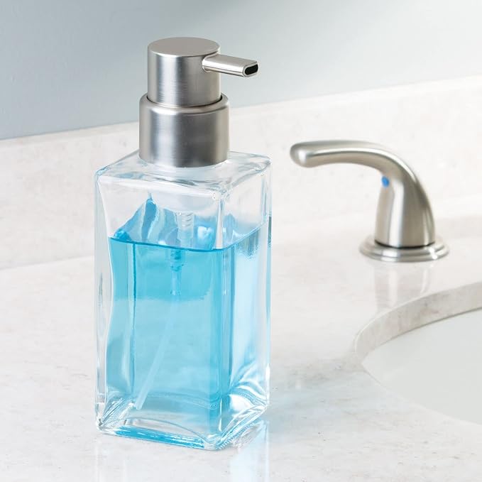 mDesign Glass Refillable Foaming Hand Soap Dispenser Modern Square Pump Bottle - Image 3