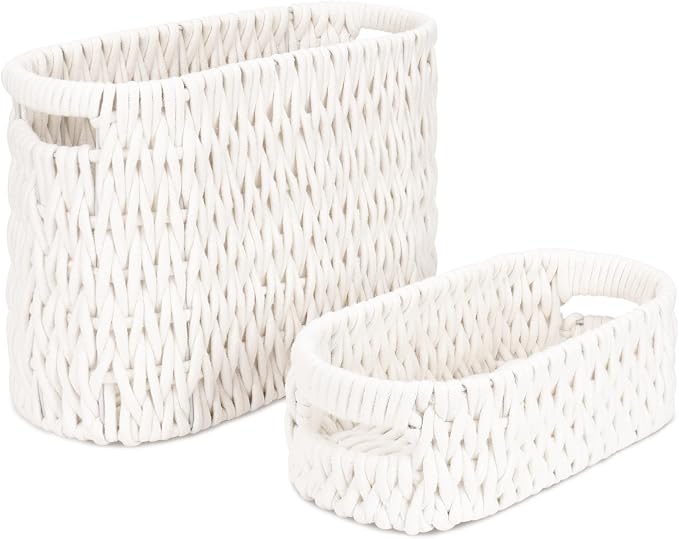 Boho Toilet Paper Storage Baskets, Cotton Rope Woven Bathroom Basket Set of 2 by Welcometobuy
