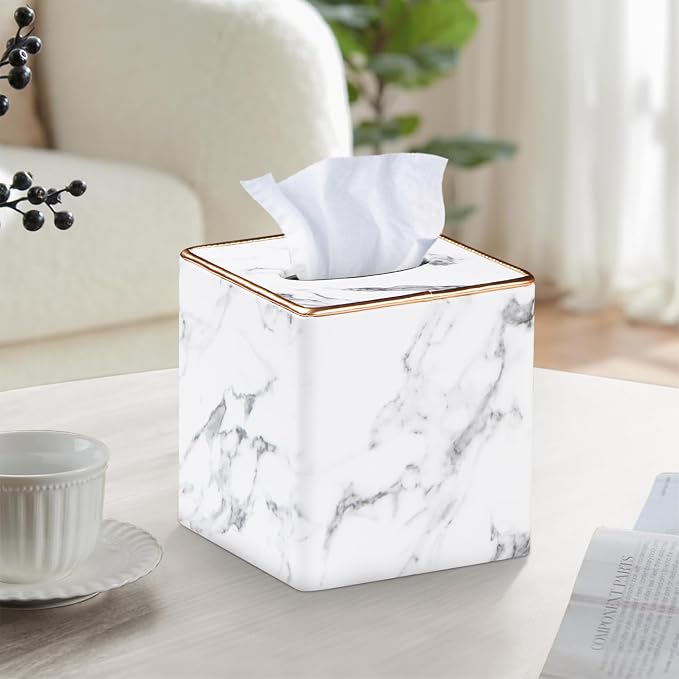 Leather Tissue Box Cover Square, Decorative Cube Tissue Box Holder - Image 7