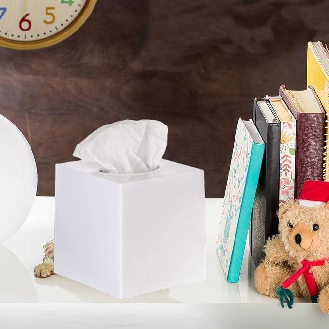 2 Pack White Tissue Box Cover – Square Tissue Box Holder - Image 9