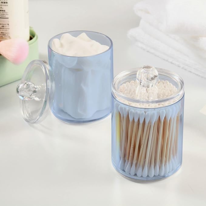 Light Steel Blue Qtip Holder Organizer Dispenser Cotton Swabs Cans Plastic Jars - Image 5